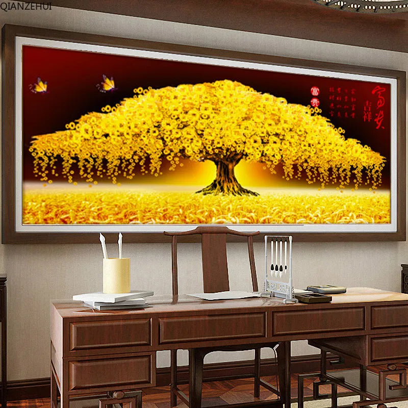 diamond painting money tree QIANZEHUI,DIY Diamond Embroidery,Round Diamond Rich lucky money tree F