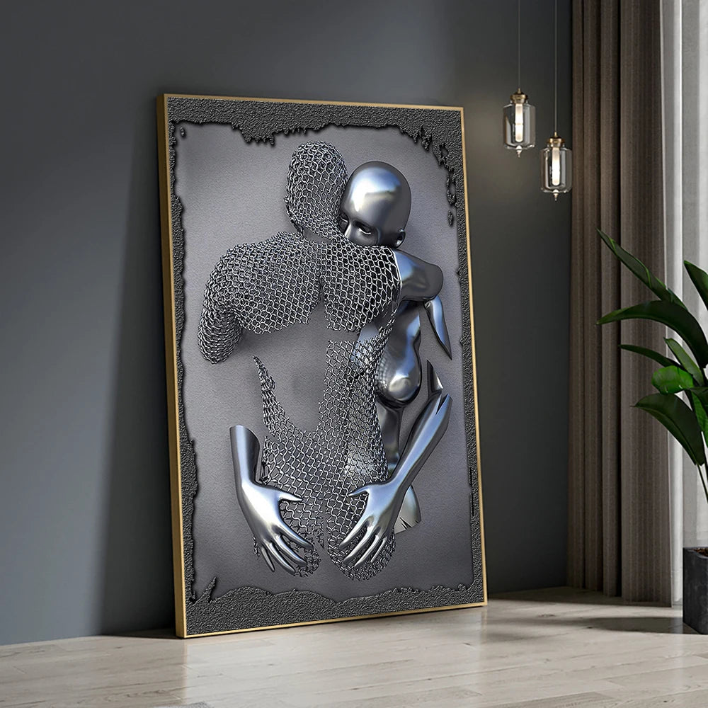 3D Visual Gold Silver Wall Art Pictures Metal Modern Scandinavian Personalized Canvas Interior Paintings Prints Home Decor