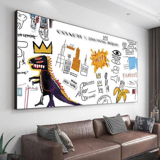 Pop Street Graffiti Abstract Dinosaur Characters Wall Art Poster Basquiat Mural Modern Home Decor Canvas Painting Pictures Print