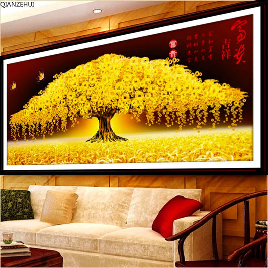 QIANZEHUI,DIY Diamond Embroidery,Round Diamond Rich lucky money tree Full rhinestone 5D Diamond painting cross stitch,needlework